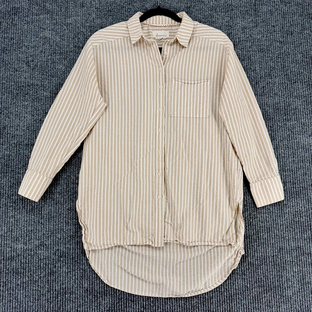 Anthropologie striped longline button down shirt womens XS cotton blouse coastal